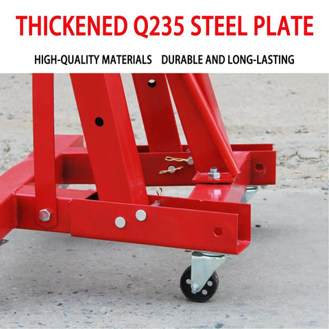 Close-up of Heavy Duty 2 Ton Folding Hydraulic Engine Hoist With Telescopic Boom and Six Durable Casters steel frame features.