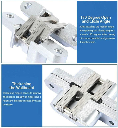 Pair Of Three And Three Quarters Inch Hidden Gate Hinge In Stainless Steel With Concealed Barrel And Satin Silver Finish for flush mount