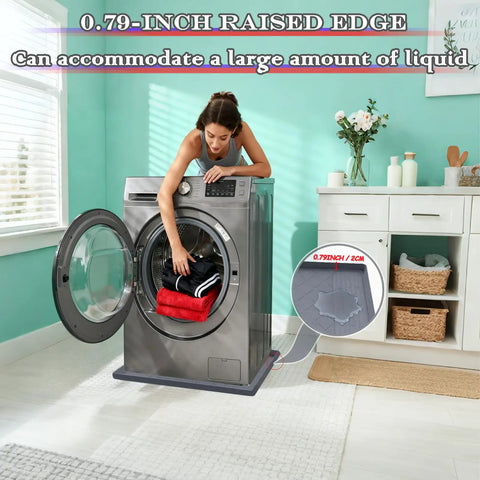 27 By 27 By 0.79 Inch Silicone Washer Drain Mat Drip Tray With Raised Edge Waterproof Anti Vibration Non Slip Floor Protector For Laundry Room Grey Easy To Clean Foldable Mat For Easy Storage And Long Lasting Protection