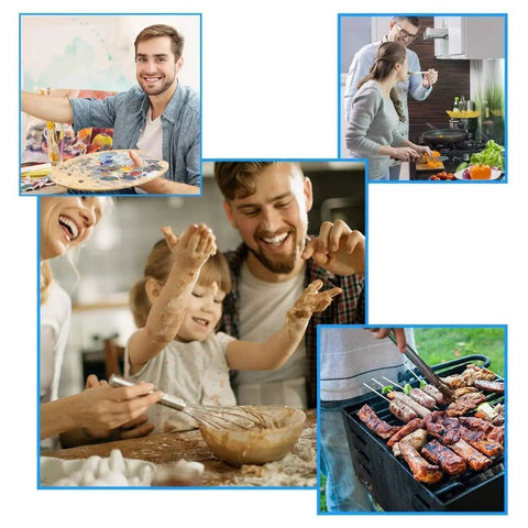 Unisex Heavy Duty Vinyl Waterproof Apron in use for cooking and baking, protecting clothes from oil and liquid spills.