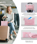 Two In One Travel Blanket And Pillow Ultra Soft And Compact For Airplane Travel With Luggage Strap And Clip Pink 61 By 43 Inches Packable Cozy Fabric Ideal For Long Flights And Weekend Getaways Must Have Travel Accessory For Any Trip shown attached to luggage