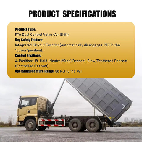 Dump truck with raised bed using Power Take Off PTO Control Valve Air Kit With Switch For Dump Trucks And Tippers In Cab Pneumatic Hoist Valve For Smooth Lift Hold Lower