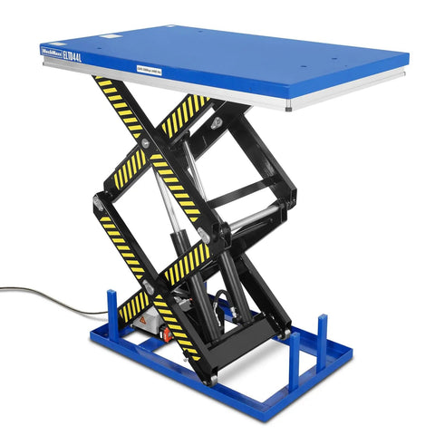 Huge 4400 Lb Wireless Remote Hydraulic Scissor Lift Table With Massive 63 By 39 Inch Platform And Rock Solid 72 Inch Max Height in use.