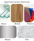 Applicable surfaces for Clear Tablecloth Clips Pack Of 100 With Heavy Duty Adhesive: glass, wood, plastic, metal, tile.