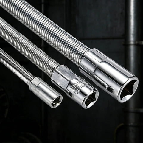 Three Piece Flexible Shaft Socket Extension Set For Impact Wrench With 1/4 Inch 3/8 Inch And 1/2 Inch Drives chrome vanadium flex shafts