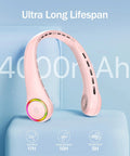 Portable Neck Fan With 4000mAh Battery Rechargeable Personal Cooler With 3 Speed Settings And 64 LED Lights Hands Free Summer Breeze Pink