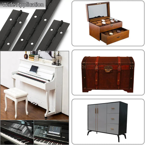 No Nonsense 12 Pack Piano Hinges Built Like A Tank With Rust Proof 304 Stainless Steel For Heavy Duty 12 Inch By 1.2 Inch Continuous Cabinet And Woodworking Projects shown with various applications.