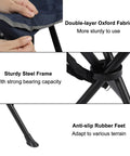 Close-up of Two Pack Folding Camping Stools For Adults Heavy Duty Lightweight Portable with double-layer Oxford fabric and sturdy steel frame.