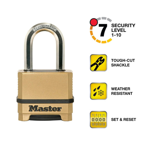 Heavy Duty Weatherproof Padlock With Resettable 4 Digit Combination For Outdoor Gates Sheds And Storage Brass Finish Tough As Nails Built To Last Durable Lock For Backyards And Fences