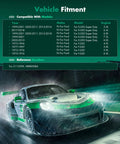 Chart showing vehicle fitment for drive shaft center support bearing with sports car image below.