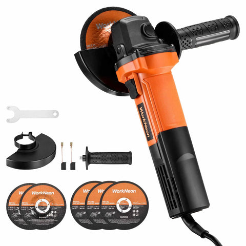 4 1/2 Inch Angle Grinder 850W 11,000 RPM High Torque Electric Grinder With Auxiliary Handle And 5 Wheel Attachments For Metal Cutting