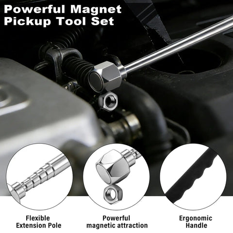 Flexible Magnetic Tool Mat Set With Ergonomic Handles for Bendable Non Slip Organization in engine bay, telescoping tool