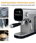 Compact Touchscreen Espresso Machine With Integrated Steam Milk Frother And Programmable Cup Sizing For Barista Style Lattes And Smooth Americanos Brewing Straight Up Amazing Coffee Daily with frothing wand and sleek design.
