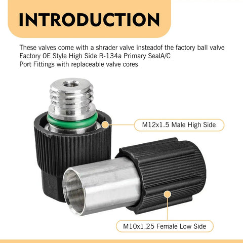 17 Pcs Air Conditioning Valve Core Kit for R12 and R134A With Teflon Seal Caps showing M12x1.5 male high side valve