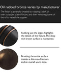 Close-up of oil rubbed bronze finish variations, showing details and textures on copper-plated hardware surfaces.