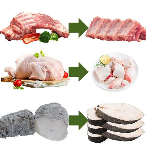 Top Tier Heavy Duty Electric Meat Band Saw Machine Tears Through Hard Bones And Frozen Meat With No Sweat Cutting Action Featuring 1800W Copper Motor Stainless Steel Body Quick Clean Design Comes With Six Backup Blades.