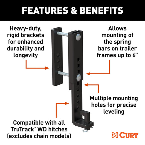 TruTrack Heavy Duty Adjustable Weight Distribution Hitch Bracket Kit 2 Pack For 6 Inch Trailer Frames with steel construction