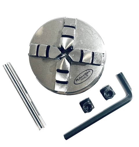 65mm Four Jaw Self Centering Chuck M14x1 Thread with back plate, T nuts, and tools for milling machines and rotary tables