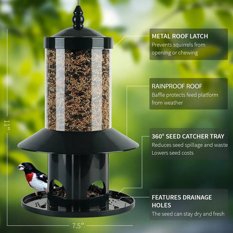 Ultimate Squirrel Proof Bird Feeder With 360 Degree Perch Tray For Outdoor Hanging Use Weather Resistant Rainproof Roof