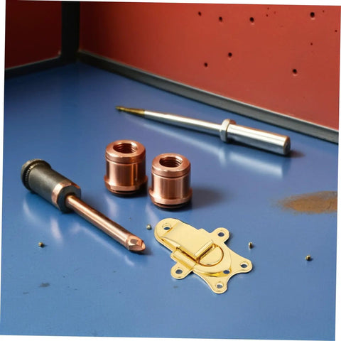 Grab These Golden Zinc Alloy Antique Vintage Toggle Latches on blue surface with screwdrivers and copper fittings for secure wooden cases.