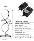 Dope Modern LED Table Lamp With Unique Spiral Design For A Sleek Nightstand, Stepless Dimming, Chrome Finish, dimensions shown