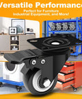 2 Inch Heavy Duty Plate Casters With Brakes, 4 Pack, 600 Lb Capacity, 360 Degree Quiet Swivel Wheels, Polyurethane PU For Furniture