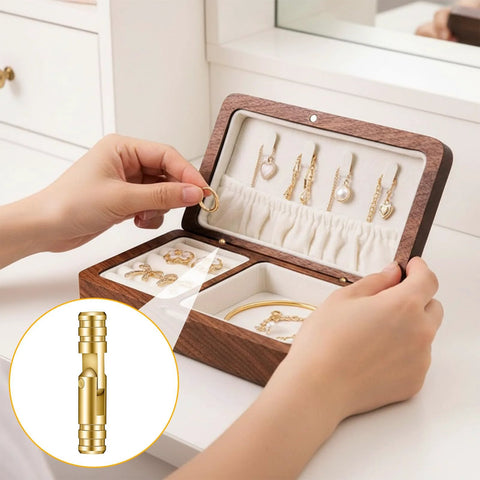 View of a jewelry box using 30 Pack Brass Barrel Hinges Set for Jewelry Boxes and Small Woodworking Projects, 135 Degree Hidden Cylinder Hinges.