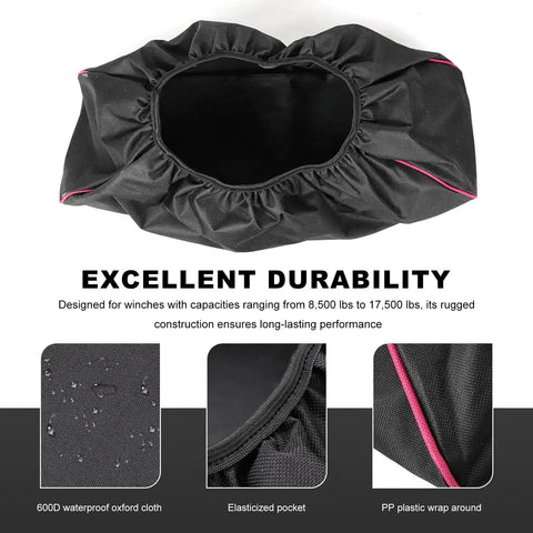 Heavy Duty 600D Oxford Winch Cover Waterproof And UV Resistant Protector Extends Lifespan with elasticized pocket