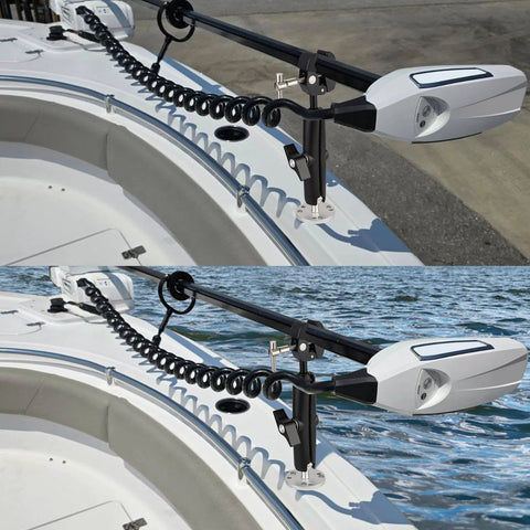 Heavy Duty Trolling Motor Stabilizer Mount For 2-Inch Bar Fits Terrova Riptide Ulterra PowerDrive installed on boat