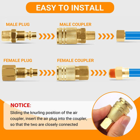 Brass Quick Connect Hose Fittings Set For Air Compressors, 14 Piece Copper Plated One Quarter Inch Quick Connects installation guide