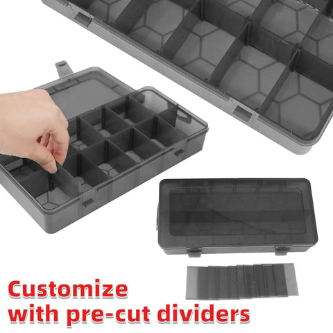 Clear Small Parts Organizer Box With 4 By 12 Compartments, Removable Dividers shown customized for crafts and DIY use.