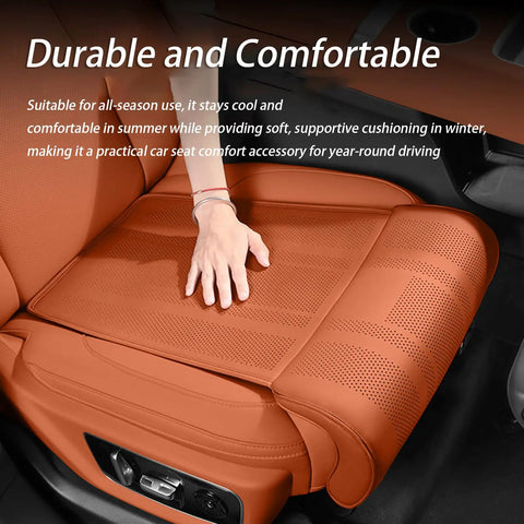 Ultimate Car Seat Leg Extender Cushion For Mini Cooper Se Convertible Jcw Electric Drives Adds Cool Ventilated Support Pad on tan leather seat.