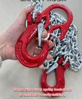 Workhorse Heavy Duty Chain Sling 6613 Lbs Capacity 5/16 Inch By 10 Ft Two Leg Adjustable Hoist Slings With Safety Hooks For Industrial Engine Lifts And Heavy Lifting Jobs, red safety hook with spring latch on chain