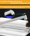 GFJYKDL 1800W Adjustable Heat Shrink Wrap Machine showing nickel-chromium heating wire and film roll for sealing and cutting.