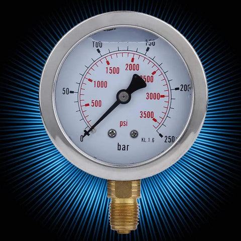 Pressure gauge from Pro Grade Hydraulic Hose Test Kit With Durable 1.5 Meter Hose And M16x2 BSP One Quarter Inch Coupling
