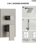 2 in 1 Shower Diverter with Brushed Nickel finish for EVERSTEIN 6" Wall Mount Shower System with Handheld Spray.