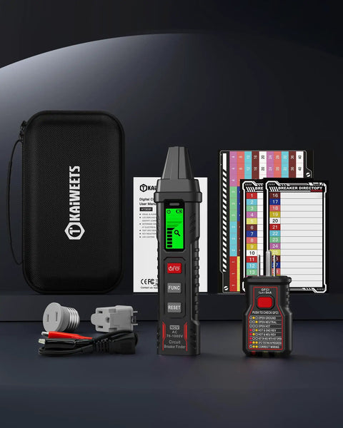Circuit Breaker Finder With LCD Display And GFCI Outlet Tester For 90 To 130V AC Systems, Quick Wire Locator, NCV Non Contact Voltage Test, Built In Flashlight, Includes Carrying Case And Alligator Clips kit