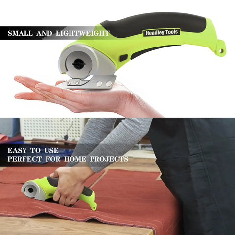 Cordless Electric Box Cutter Rechargeable Scissors in hand cutting carpet, compact design for easy use.