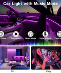 Interior Car LED Strip Lights With Wireless App And Remote Control RGB 2 In 1 Ambient Lighting Kit in music mode inside car