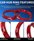 Badass Red Hub Centric Rings Pack Of 4 Drop Over Your Axle For A Snug Fit 66.6 To 57.1 Mm Centerbore Adapters Bolted From Cnc Aluminum to show design and detail.