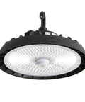 Heavy Duty 200W Led High Bay Shop Light With Motion Sensor, Kickin 26000 Lumens Dimmable Fixture, Slick Ufo Design, Dang Bright 5000K White Glow, Straight Up Black Finish For Warehouses, close-up view.
