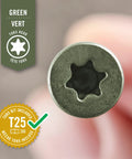 Top Shelf No 10 By 3 Point 5 Inch Torx Deck Screws Flat Out Rust Resistant Green Coating showing Torx head detail.