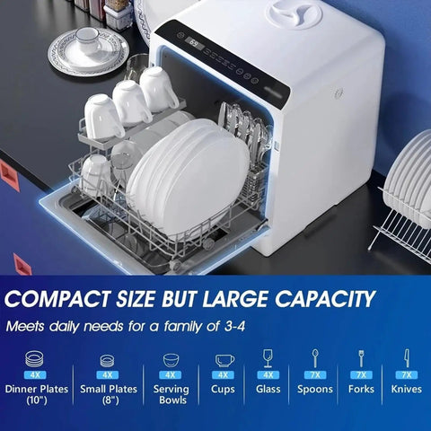 Portable Countertop Dishwasher Compact Mini Build Features Five Liter Water Tank And Swift Air Dry Cycle for daily meal cleanup.