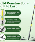 Tough-As-Nails 17 Inch Metal Bow Rake With XL Cowhide Gloves And 65 Inch Adjustable Steel Handle For Yard Cleanup features