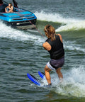 Adult Water Skis Celebrity Ski Combo for beginners to pros 68 inch blue with dual tunnel design in action on the water
