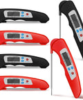 6 Piece Digital Meat Thermometer Set Foldable Instant Read Waterproof Probes With Magnetic Backing In Black And Red