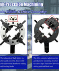 Heavy Duty External Clamp Pipe Beveling Machine With No Fuss Setup And Top Shelf Electric Pipe Cutting For Steel Tubing In 2 To 6.6 Inch Range Running On 220V Single Phase Power Supply blade holder and drive connector details in workshop.