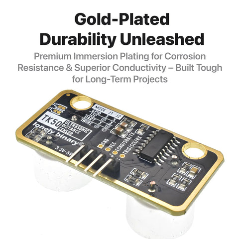 Gold Edition Ultrasonic Distance Sensor Module With Four Modes I2C UART 1 Wire GPIO HC SR04 Compatible For Arduino Raspberry Pi Nano ESP32 Robotics Projects, gold-plated PCB, components visible on top view.