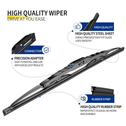 Pair Of 18 Plus 18 Inch Windshield Wiper Blades For Ford Ranger And Chevy Hhr All Season Rubber Wipers with precision adapter and steel sheet.