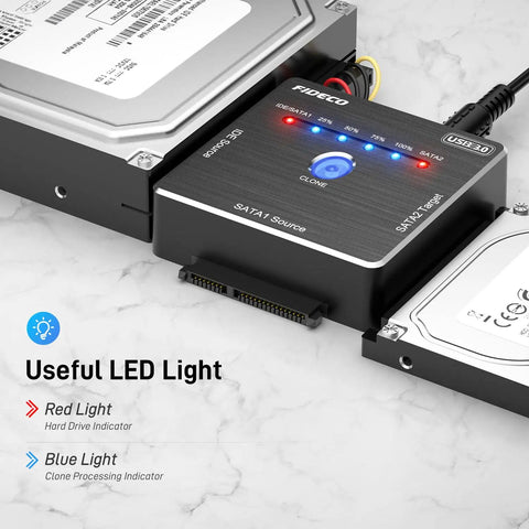 SATA IDE to USB 3.0 External Drive Adapter for 2.5 and 3.5 Inch HDD SSD and 5.25 Inch Optical Drives, Quick Plug and Play USB 3.0 Converter with Offline Clone for Easy Data Transfer, with LED lights